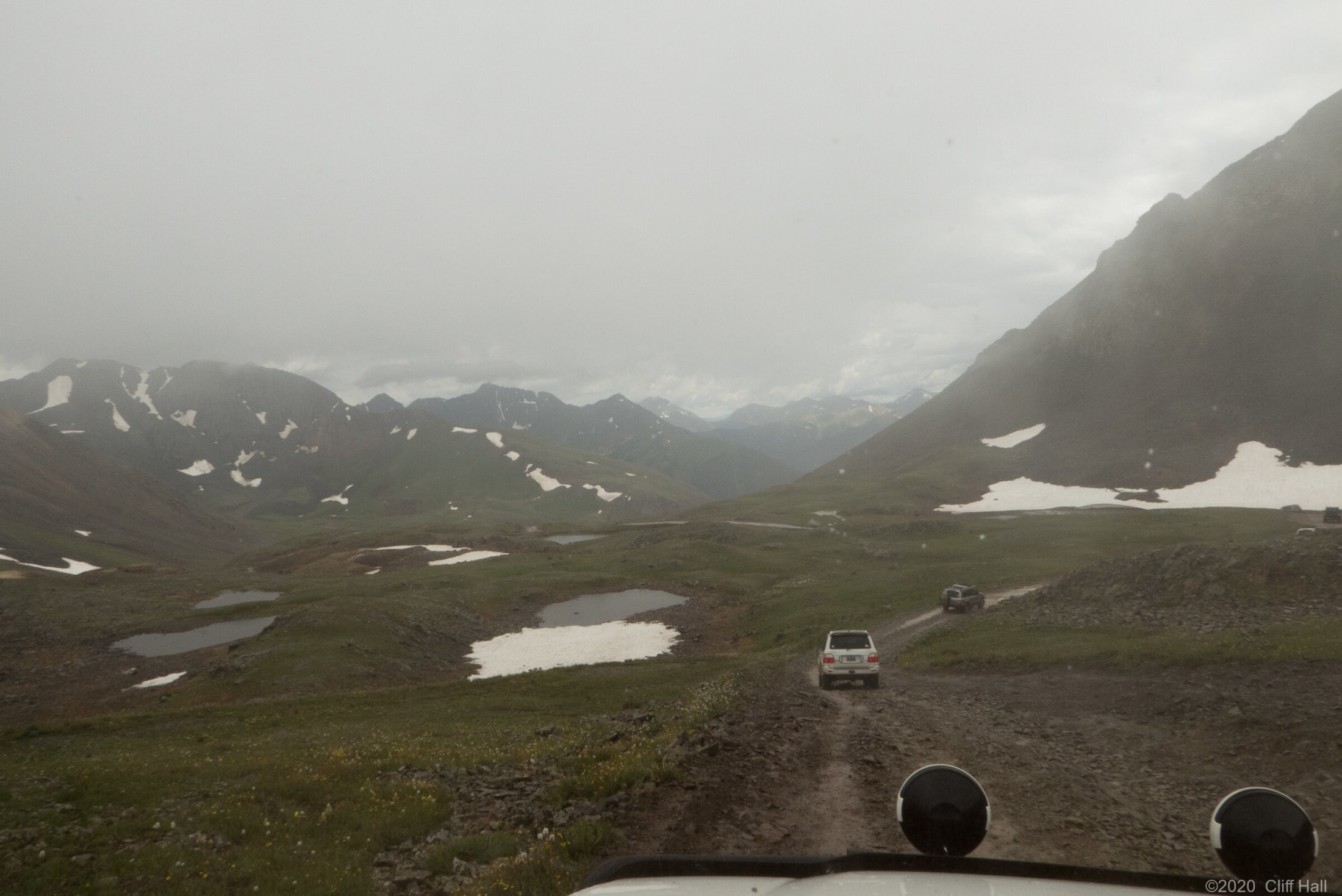 Rain blowing in on Hurricane Pass at 12,730 feet