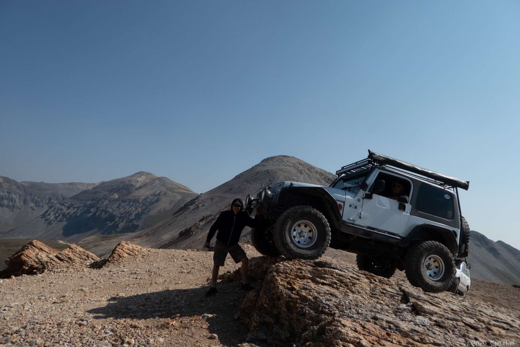 Duc checking the Jeep